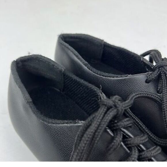 DANZNMOTION Womens Black Lace Up Vegan Tap Dance Shoes 5 M - Picture 6 of 10